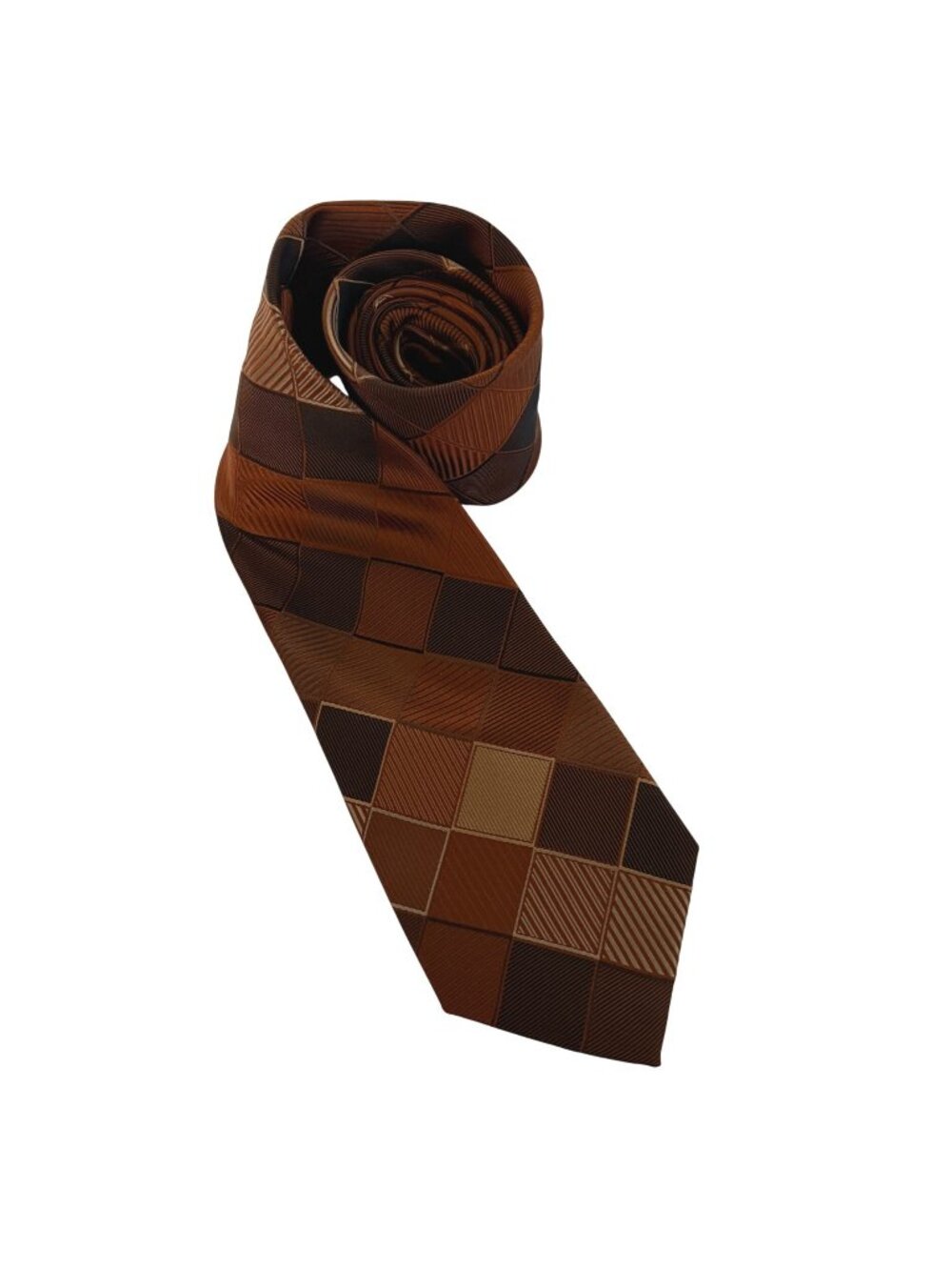 Kenneth Cole Reaction Silk Tie Geometric Brown Orange Mens Necktie Office Formal